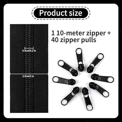 Richunie Fermeture Eclair au Metre avec Zip，Fermeture éclair, 5mm de Nylon Fermeture Eclair au Metre de 10 Mètre et 40 Zips Noirs en Métal pour Vêtements Sac Pochette Linge de Maison - Nail Gallerys