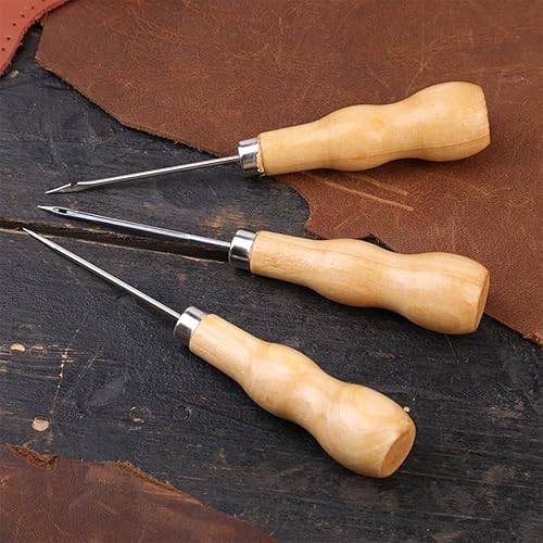 WKRTDY Poinçon en Cuir à Manche Rond pour Machine à Coudre - Ensemble de 3, avec Manches en Bois, Outil de Couture idéal pour Le Bricolage et l'artisanat en Cuir - Nail Gallerys
