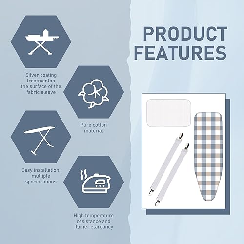 Cinsersr Housse de planche à repasser, 120 cm x 41 cm, Blanc, Coton - Nail Gallerys