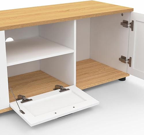 IDMarket - Meuble TV 110 cm VITO avec tiroir et Niche Blanc et Bois - Nail Gallerys