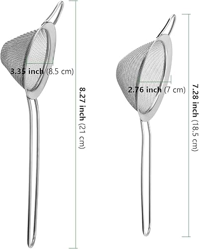YIXNSW Lot de 2 passoires à cocktail coniques en acier inoxydable - 7 cm et 8,5 cm - Passoire à cocktail fine avec poignée pour cocktails, boissons au thé, pâtes - Nail Gallerys