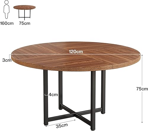 Tribesigns Table à manger ronde de 120 cm - Table de cuisine industrielle avec structure en métal robuste - Table à manger compacte pour les petits espaces, les salons et les appartements (noir et - Nail Gallerys
