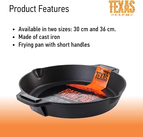 TEXAS CLUB Cast Iron Frying Pan Large 25 cm – Poignée en métal pour barbecue et barbecue - Nail Gallerys