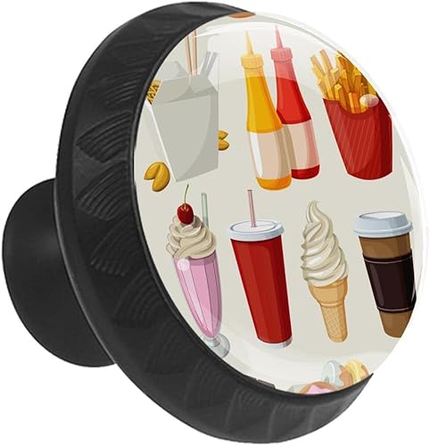 TBOUOBT Lot de 12 boutons d'armoire, boutons de commode, boutons de tiroir, boutons d'armoires de cuisine, boutons pour armoires et tiroirs,Hamburger Hot Dog Frites Glace Donut Swichs - Nail Gallerys