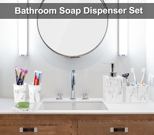 Haturi Ensemble d'accessoires de Salle de Bain 5 pièces Aspect marbre avec Distributeur de Savon et Porte-Brosse à Dents, comptoir, Toilettes, Kits de décoration d'appartement, Cadeau pour Homme et - Nail Gallerys