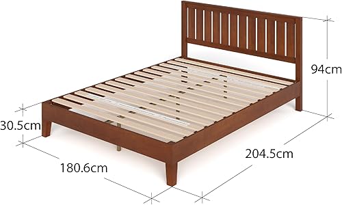 Zinus Vivek Lit 180x200 cm - Hauteur du cadre de lit 30 cm - Cadre de lit plate-forme en bois de luxe avec tête de lit - Espresso Brown - Nail Gallerys