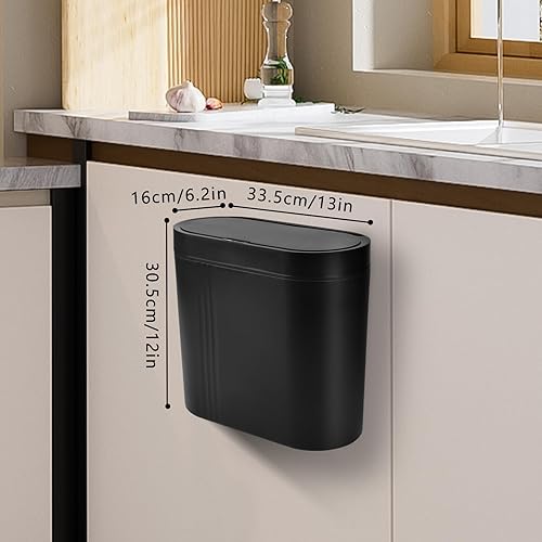 Catolsss Poubelle avec capteur, noire, 16 l, à suspendre, avec couvercle, crochet, plan de travail ou sous l'évier, porte d'armoire ou mur, pour salle de bain, chambre à coucher, poubelle à compost - Nail Gallerys