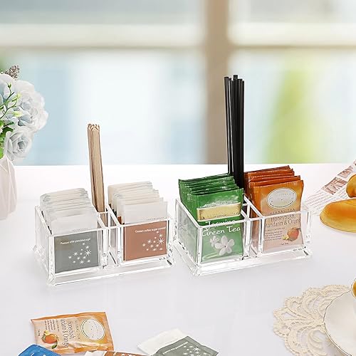 IGNPION Lot de 2 boîtes de rangement en plastique avec 4 compartiments, édulcorants et condiments pour café, bar, restaurant, hôtel - Nail Gallerys