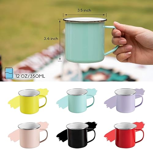 Rorence Lot de 6 tasses à café de camping en métal revêtu par pulvérisation - 350 ml - Lavage à la main recommandé - Nail Gallerys