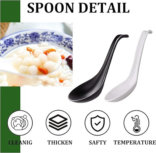 6 Pièces Cuillères à Soupe en Mélamine, 16.5cm × 4.1cm, Noir/Blanc, Cuillères à Soupe Chinoises à Manche Long, Cuillères à Soupe Plastique, pour la Cuisine de Restaurant Familial - Nail Gallerys