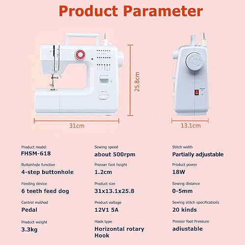 Dekaim Macchina da Cucire con 20 Punti di Cucitura, Facile per da Usare per Principianti, Cucitrice Automatica da Casa, Cucito Creativo (2) - Nail Gallerys