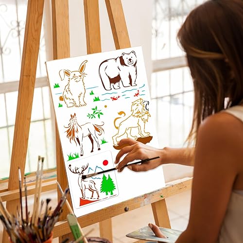 JSRQT 20 Pièces Pochoirs Animaux, Pochoirs de Peinture Réutilisables en Plastique, Kit de Pochoirs Lion Éléphant Chien Renard Panda Stencils Pochoirs pour Peindre Sur Bois Tissu Toile Mur(6 Inch) - Nail Gallerys
