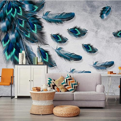 Msrahves murales papier peint Paon plumes créatif 200X150CM Papier peint intissé murales panoramique 3D tv fond d'écran Decoration Murale XXL Poster Salon Appartement Photo d'art - Nail Gallerys