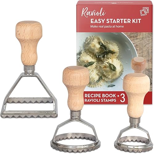 Coffret cadeau pour faire des raviolis - 3 emporte-pièces pour mouler des raviolis avec guide pour la fabrication de raviolis tortellini et recettes pour les garnitures classiques et les sauces - Nail Gallerys