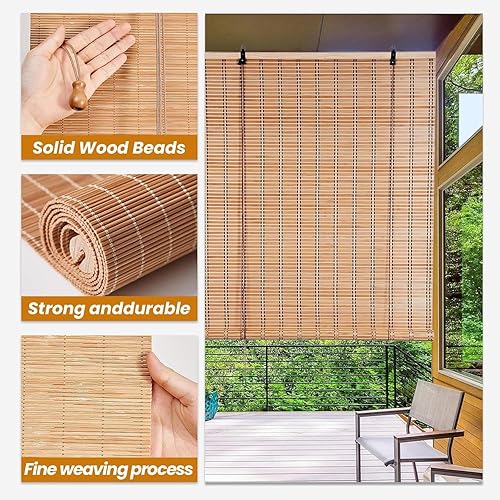 Générique Store Venitien Bois Naturel, Store à Rouleau en Bambou Naturel Respirant/écologique, Rideau Bambou Exterieur pour Balcon/Jardin/Intérieur/Extérieur - Nail Gallerys