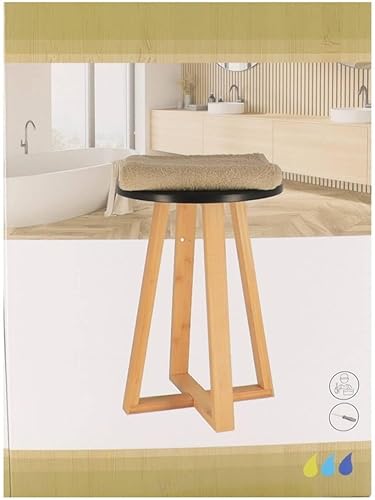Tabouret de salle de bain - Pieds en Bambou - Coloris Bois Naturel et NOIR. - Nail Gallerys