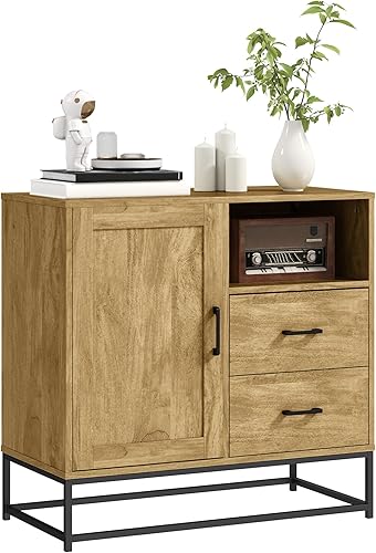 HOMCOM Buffet Salon Meuble de Rangement Style Moderne avec 2 tiroirs, Compartiment Ouvert et étagère réglable - Buffet Salle à Manger, Cuisine et Salon, 80 x 40 x 78 cm, Bois Naturel - Nail Gallerys
