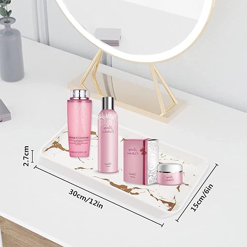 ComPDCVD Plateau Décoratif Rectangulaire en Résine 30 x 15 x 2,7 cm Plaque Bijoux Marbre Rectangulaire Plateau de Table Basse de Cuisine pour Salle de Bain Maison Salon Chambre - Marbre Blanc - Nail Gallerys