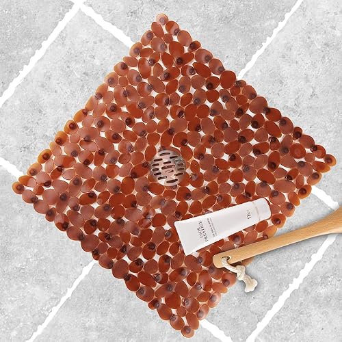 Tapis de Douche Antiderapant,Tapis de Douche Carrés,Tapis de Baignoire Antidérapant et Anti-moisissure,Tapis de Bain Antiderapant Enfant,Lavable en Machine Avec Ventouse Tapis,54x54cm(Brun) - Nail Gallerys