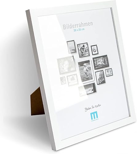 M MERCEO Cadre photo moderne et intemporel en bois MDF blanc pour petites photos et images de 20 x 25 cm avec protection en verre acrylique Il convient comme support de table ou à poser au mur, en - Nail Gallerys