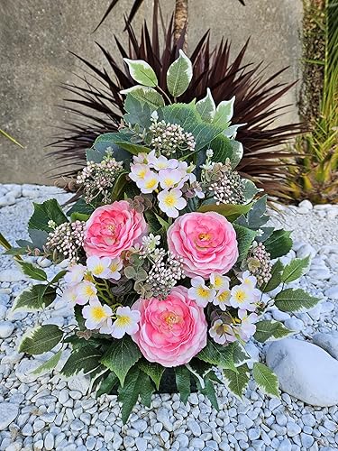 Roselynexpress Composition de Fleurs Artificielles Lestée Ciment pour Une Parfaite Tenue à l' extérieur. Réalisé par nos Soins de très Bonne Qualité. Haut/47cm. - Nail Gallerys