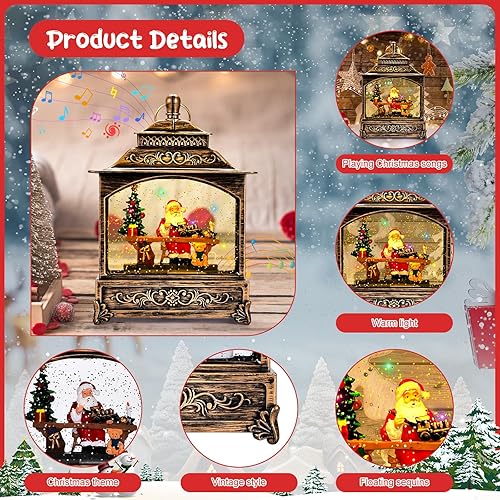 Joellfuner Lanterne Boule à Neige de Noël, Lanterne Noel avec la Musique, Lampe de Noel Alimenté par Piles et Plug USB, Décorations de Noël Vintage Cadeaux de Décoration D'intérieur - Nail Gallerys