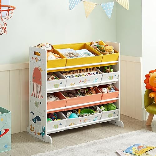 SONGMICS Étagère pour Jouets, Meuble Enfant avec 12 paniers en Tissu Non-tissé, Organisateur Jeux Livres, pour Salle de Jeux, Chambre, Blanc GKRS04WT - Nail Gallerys