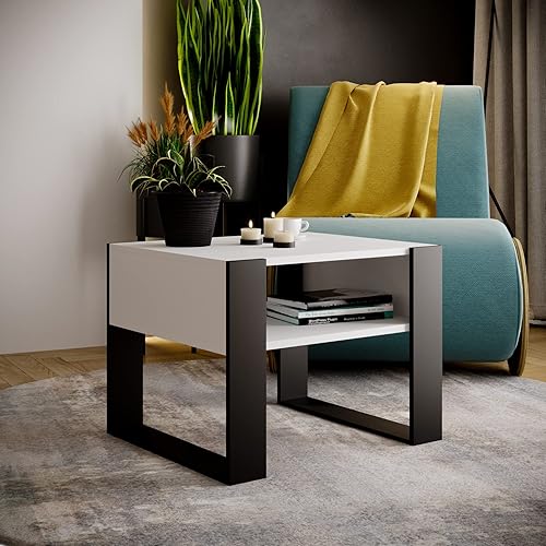 MRBLS Table Basse Design Rustique Moderne - Table de Salon, d'Appoint, à Thé en Bois (Chêne - Noir Mat) - 65 x 45 x 53,6 cm (l x H x P) - Nail Gallerys