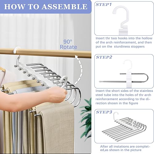 MULEVIP 9 en 1 Cintre Pantalon,2PCS Cintre Pantalons de Armoire Gain de Place,Cintres Pantalons,Ceintre pour Pantalons,Cintres Porte-Pantalons pour Pantalons,Écharpes,Jeans,Vêtements,Serviettes - Nail Gallerys