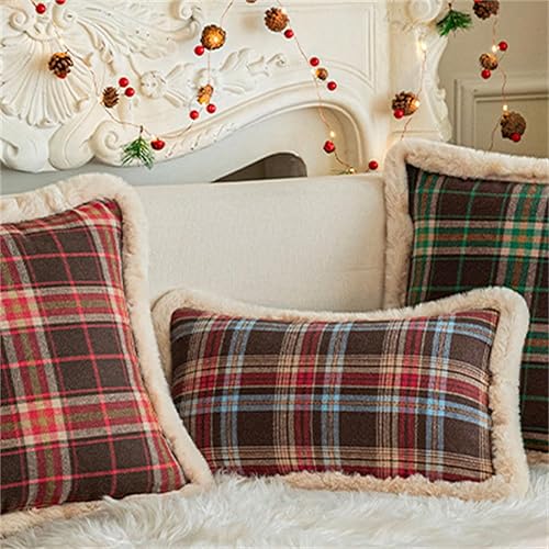 YT-KOKE Christmas Checkered Pillow Covers, Soft Grid Plaid Pillowcases, Square Pillow Sham for Holiday Festivals Winter Home Decor (D-30x50cm) - Nail Gallerys