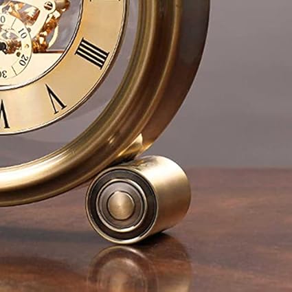 HEDMAI Horloge de Table Mécanique de Cheminée - Chambre à Coucher, en Métal, à Piles, Silencieuse, Ronde et Dorée - Nail Gallerys