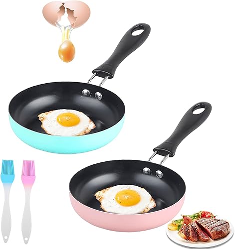 GOMETY Lot de 2 mini poêles à frire de 12 cm - Mini poêle à œufs au plat - Anti-adhésive - Résistantes à la chaleur - Portable - En acier inoxydable - Pour le camping, la cuisson, les œufs, le bacon - Nail Gallerys