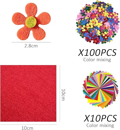 Lot de 100 fleurs en feutre colorées, 10 feuilles de tissu en feutre, patchs autocollants, fleurs en feutre faites à la main, décoration florale en tissu, appliques en feutrine artisanale - Nail Gallerys