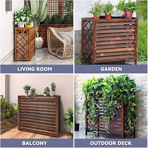 Marron Cache Climatiseur Exterieur Bois Cache Clim Bois Protéger du Soleil Et De La Pluie Support Plante Extérieur pour Cacher Climatisation Etagere Plantes Exterieur pour Décoration Jardin(S) - Nail Gallerys