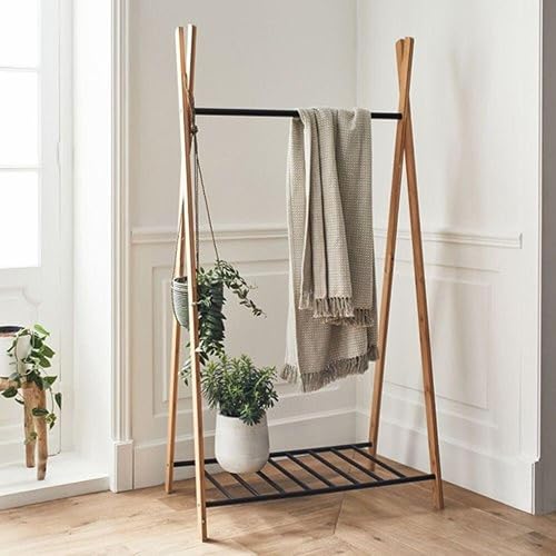 Box and beyond - Portant à Vêtements et Chaussures Yaka en Bambou et Métal, 173cm x 50cm x 93cm (Noir) - Nail Gallerys