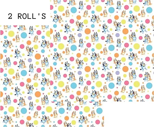 Bluey Lot de 2 rouleaux de papier cadeau d'anniversaire 2 m - Nail Gallerys