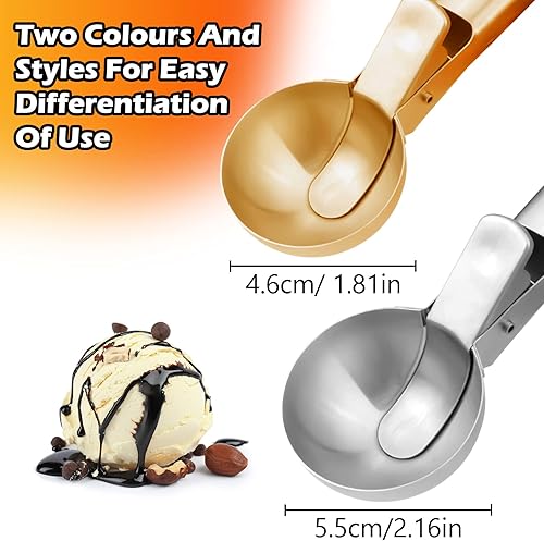 Cuillère à Glace – Ice Cream Scoop Professionnelle (Petite Or 4,6 cm & Grande Argent 5,5 cm), Boule Glace Cuillere en Acier Inoxydable pour Cookies, Boulettes Viande, Boules Melon, Purée Pommes Terre - Nail Gallerys