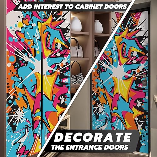Alwayspon Graffiti Art Autocollant en vinyle pour réfrigérateur - 56 x 163 cm - Autocollant amovible pour réfrigérateur - Décoration de cuisine et d'intérieur - Nail Gallerys