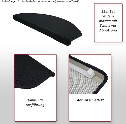 Mendler Lot de 15 Tapis pour marches éscalier HWC-G49, Protection d'escalier, 65x25cm - rectangulaire, Noir-Anthracite - Nail Gallerys