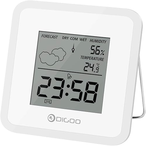 DIGOO Thermomètre Intérieur, Temperature Monitor Hygromètre Capteur Reveil Météo Prévisions, Maison Mini Digital Noir - Nail Gallerys