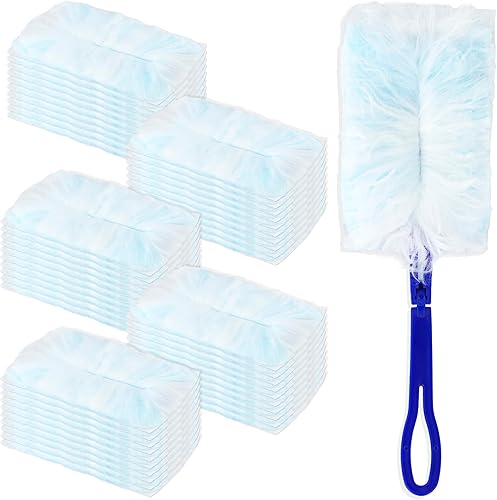 50 pcs Recharges de Plumeaux Jetables Compatibles avec Swiffer Dusters 180 Handle Dusters Recharges pour Plumeau Tête de Remplacement en Vrac avec 1 Poignée Supplémentaire Non Parfumé - Nail Gallerys