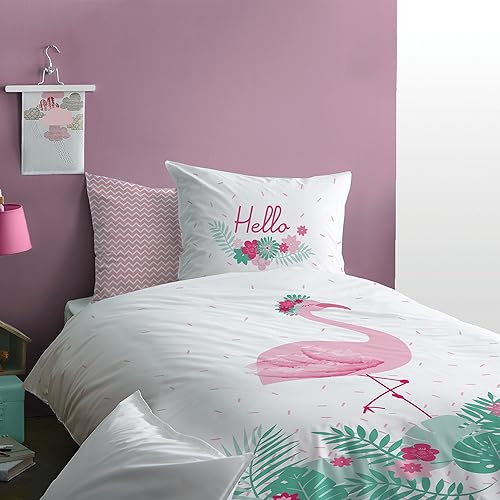 Matt & Rose Flamant Housse de couette avec taie, Coton, Rose/Blanc, 200x140 cm - Nail Gallerys