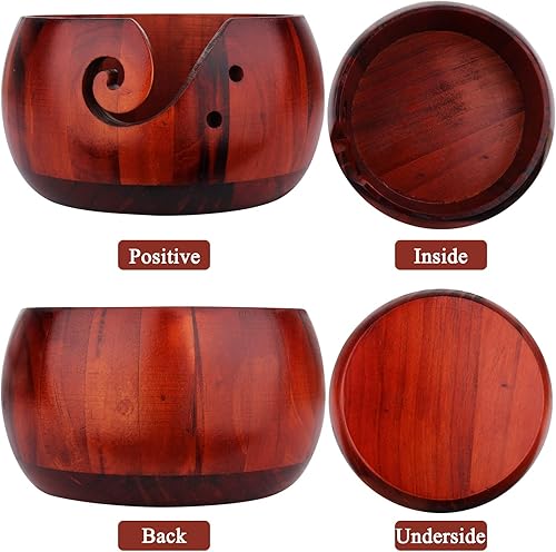 Coopay Grand Bol à Tricoter en Bois pour Crochet et Tricot, Fil en Bois Bol Support pour Pelote de Laine, Diamètre 15 cm, sans Couvercle, Cadeau pour Tricoter, Marron - Nail Gallerys