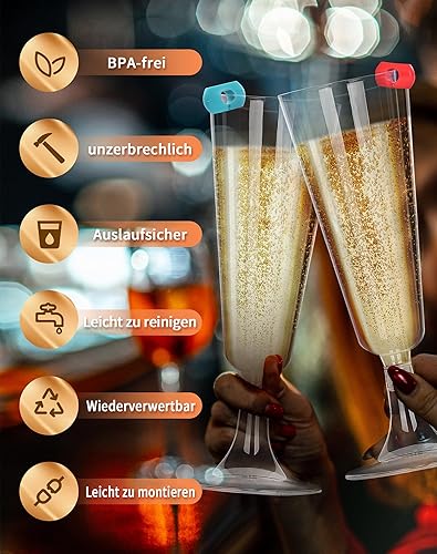 A aBlumen Flûtes à Champagne en Plastique Transparent, 160ml, Lot de 25, Réutilisables avec Tige, pour Mariages, Fêtes - Nail Gallerys