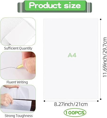 100 Feuilles Papier Calque, A4 Papier Transparent Imprimable Papier Patron Couture Papier Calque Dessin - Papier Calque Fin Papier Vellum pour Scrapbooking, Imprimé, Menu, Tissu, Calligraphie - Nail Gallerys