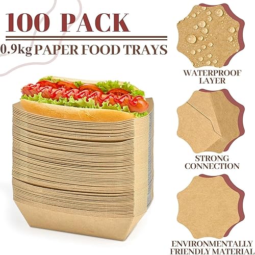 LATERN 100 Pièces Plateaux en Papier Kraft, 16CM x 12CM Bateaux en Papier Très Résistants Boîte de Service Jetable pour Frites Nachos Snack Hot Dog Taco Popcorn Barbecue Pique-Nique Mariage Fêtey - Nail Gallerys