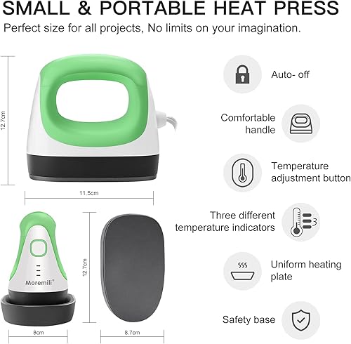 Moremili Mini Presse à Chaud, Presse de Transfert pour Bricolage, Machine à Presser Petits raccords en Vinyle HTV,12 x 11 cm Portable Presse à Pression pour vêtements, t-Shirts, Chaussures, Chapeaux - Nail Gallerys