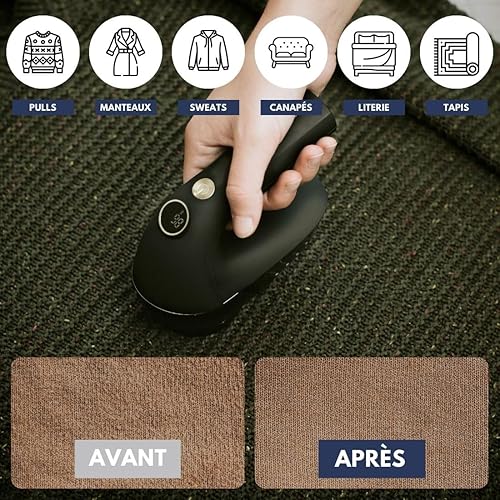 Rasoir Anti Bouloche Électrique WiredLux, Déboulocheur Vêtement Rechargeable USB, 2 Grilles, Écran LED, Appareil pour Enlever Les Bouloches Double Protection, Accessoires Inclus (Onyx Black) - Nail Gallerys