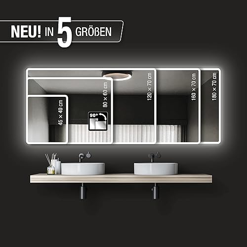 Talos Miroir de Salle de Bains à LED Moon 120x70 cm - Couleur Claire 4200K - Design Moderne et revêtement de Haute qualité - Nail Gallerys