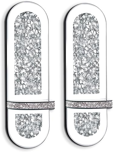 Lot de 2 bougeoirs en cristal écrasé effet miroir - Décoration murale en verre argenté - Décoration murale pour salon, salle à manger, chambre à coucher - Nail Gallerys